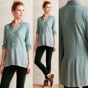 Anthropologie Meadow Rue Reha Layering Tunic Top Moss Green Size XS Smocked Boho
